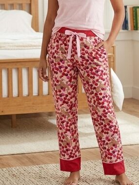 Nick & Nora Sock Monkey & Cherry Print Flannel Capri Pajama Pants — Large EUC